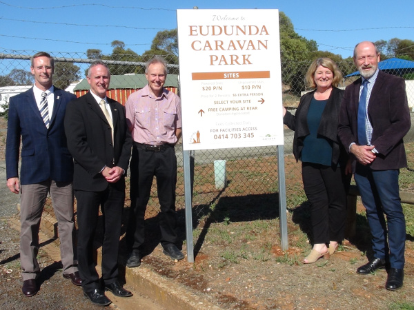 Official Party at the Eudunda Caravan park Sign